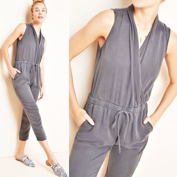 Anthropologie Cloth & Stone Jenna Cropped Jumpsuit Lavender Gray Tencel Size XS - Picture 4 of 15